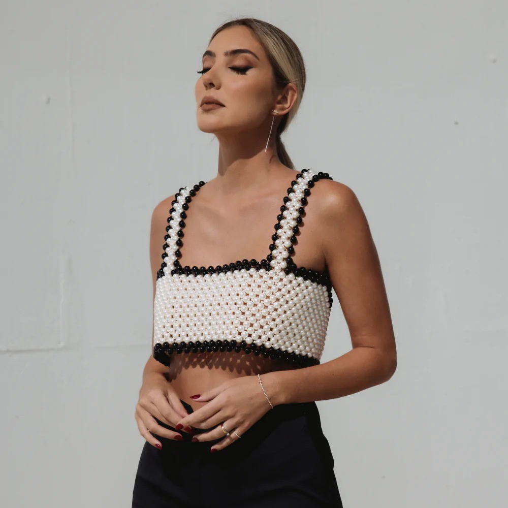 Pearl Beaded Embellished Camisole Crop T