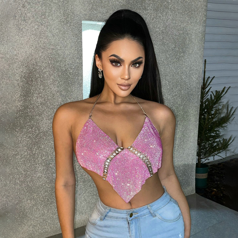 Pink Rhinestone Shimmer Cami Tank Crop T